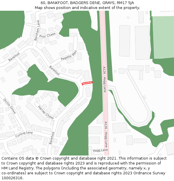60, BANKFOOT, BADGERS DENE, GRAYS, RM17 5JA: Location map and indicative extent of plot