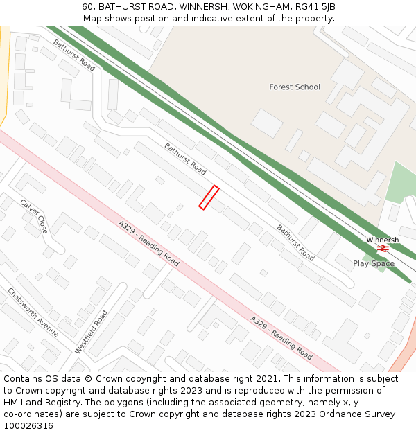 60, BATHURST ROAD, WINNERSH, WOKINGHAM, RG41 5JB: Location map and indicative extent of plot