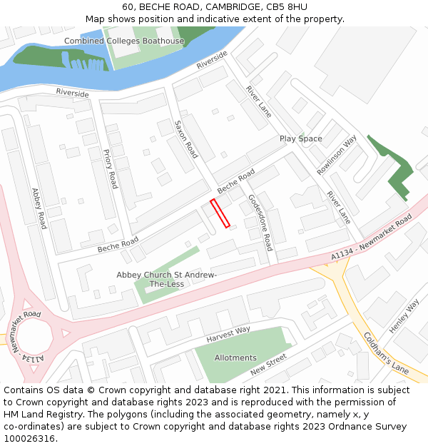 60, BECHE ROAD, CAMBRIDGE, CB5 8HU: Location map and indicative extent of plot