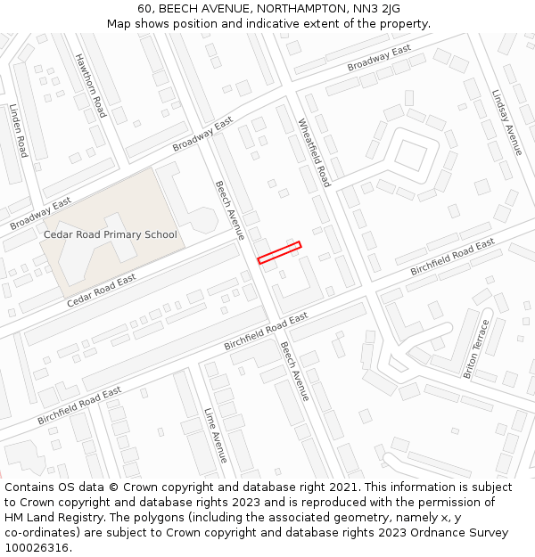 60, BEECH AVENUE, NORTHAMPTON, NN3 2JG: Location map and indicative extent of plot