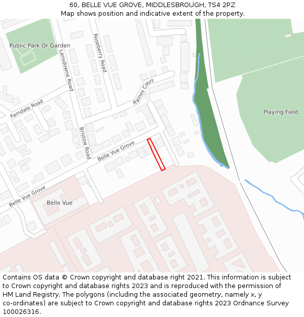 60, BELLE VUE GROVE, MIDDLESBROUGH, TS4 2PZ: Location map and indicative extent of plot