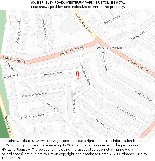 60, BERKELEY ROAD, WESTBURY PARK, BRISTOL, BS6 7PL: Location map and indicative extent of plot