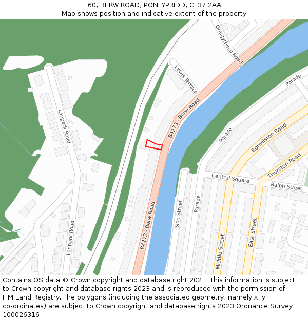 60, BERW ROAD, PONTYPRIDD, CF37 2AA: Location map and indicative extent of plot