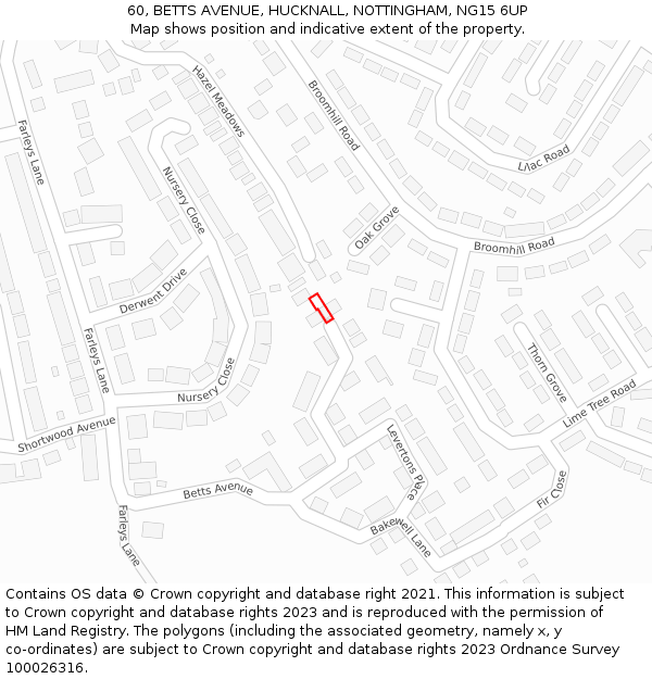 60, BETTS AVENUE, HUCKNALL, NOTTINGHAM, NG15 6UP: Location map and indicative extent of plot