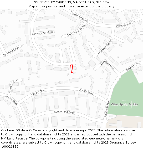 60, BEVERLEY GARDENS, MAIDENHEAD, SL6 6SW: Location map and indicative extent of plot