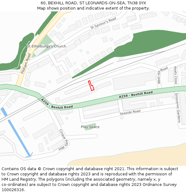60, BEXHILL ROAD, ST LEONARDS-ON-SEA, TN38 0YX: Location map and indicative extent of plot