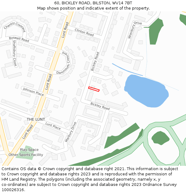 60, BICKLEY ROAD, BILSTON, WV14 7BT: Location map and indicative extent of plot