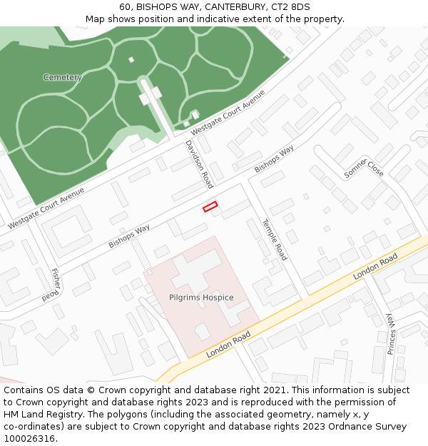 60, BISHOPS WAY, CANTERBURY, CT2 8DS: Location map and indicative extent of plot