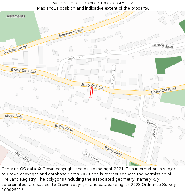 60, BISLEY OLD ROAD, STROUD, GL5 1LZ: Location map and indicative extent of plot