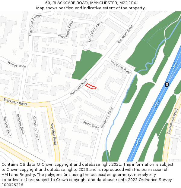 60, BLACKCARR ROAD, MANCHESTER, M23 1PX: Location map and indicative extent of plot