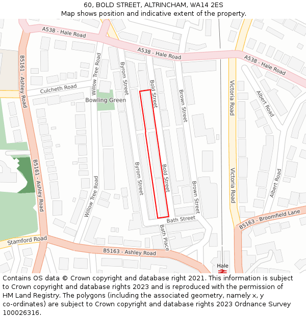 60, BOLD STREET, ALTRINCHAM, WA14 2ES: Location map and indicative extent of plot