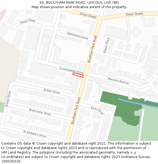 60, BOULTHAM PARK ROAD, LINCOLN, LN6 7BD: Location map and indicative extent of plot