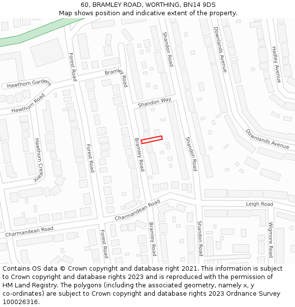 60, BRAMLEY ROAD, WORTHING, BN14 9DS: Location map and indicative extent of plot