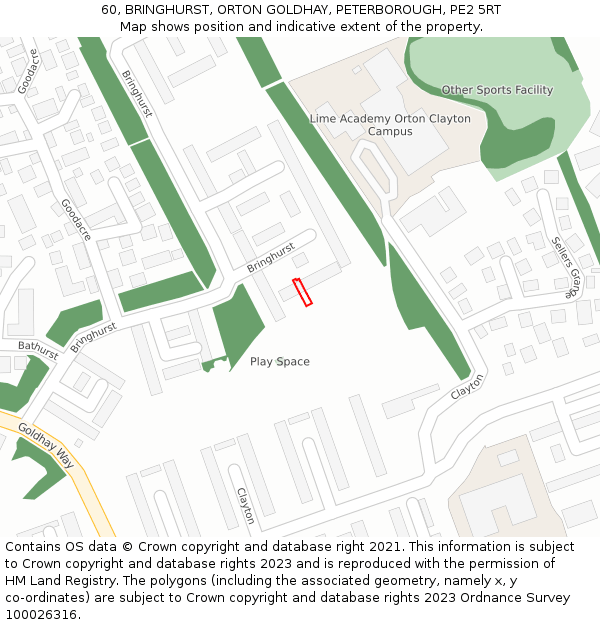 60, BRINGHURST, ORTON GOLDHAY, PETERBOROUGH, PE2 5RT: Location map and indicative extent of plot