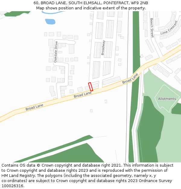 60, BROAD LANE, SOUTH ELMSALL, PONTEFRACT, WF9 2NB: Location map and indicative extent of plot