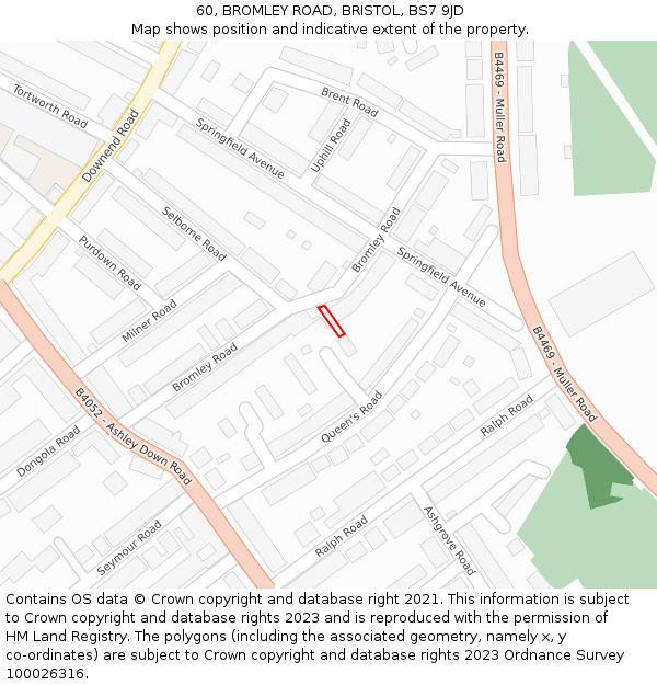 60, BROMLEY ROAD, BRISTOL, BS7 9JD: Location map and indicative extent of plot