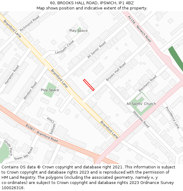 60, BROOKS HALL ROAD, IPSWICH, IP1 4BZ: Location map and indicative extent of plot