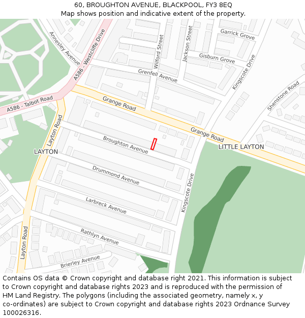 60, BROUGHTON AVENUE, BLACKPOOL, FY3 8EQ: Location map and indicative extent of plot