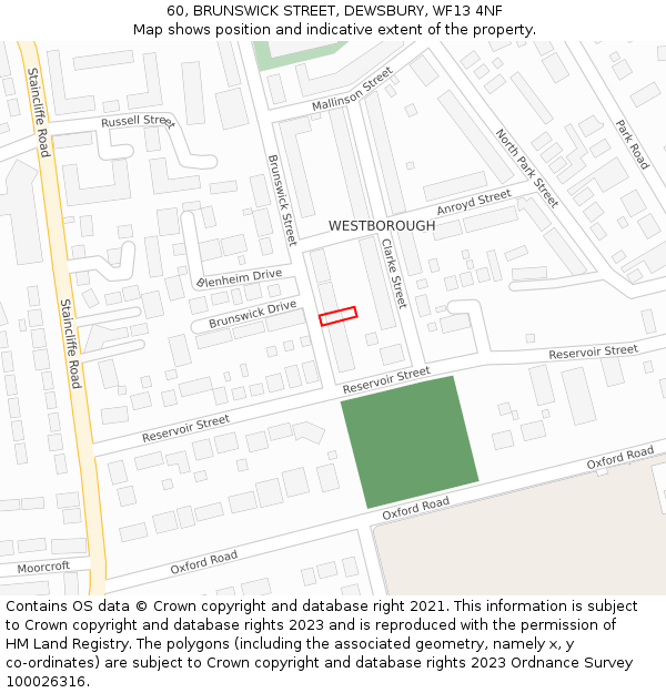60, BRUNSWICK STREET, DEWSBURY, WF13 4NF: Location map and indicative extent of plot