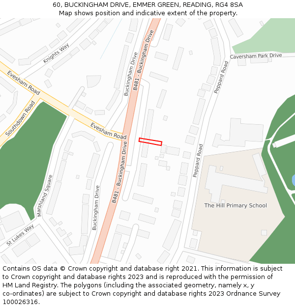 60, BUCKINGHAM DRIVE, EMMER GREEN, READING, RG4 8SA: Location map and indicative extent of plot