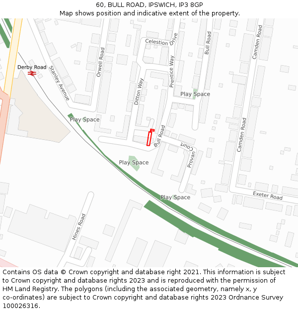60, BULL ROAD, IPSWICH, IP3 8GP: Location map and indicative extent of plot