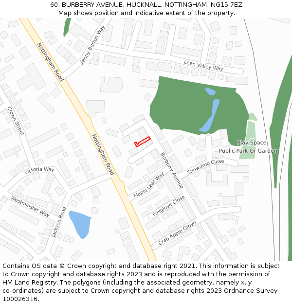 60, BURBERRY AVENUE, HUCKNALL, NOTTINGHAM, NG15 7EZ: Location map and indicative extent of plot