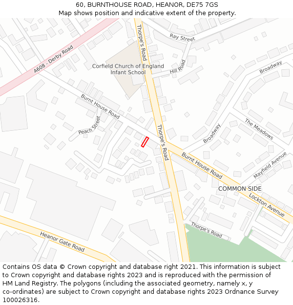 60, BURNTHOUSE ROAD, HEANOR, DE75 7GS: Location map and indicative extent of plot