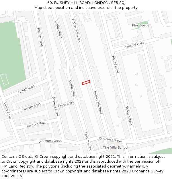 60, BUSHEY HILL ROAD, LONDON, SE5 8QJ: Location map and indicative extent of plot