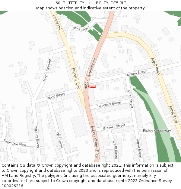 60, BUTTERLEY HILL, RIPLEY, DE5 3LT: Location map and indicative extent of plot