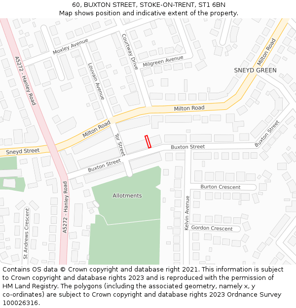 60, BUXTON STREET, STOKE-ON-TRENT, ST1 6BN: Location map and indicative extent of plot