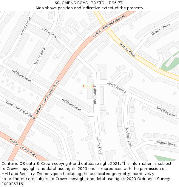 60, CAIRNS ROAD, BRISTOL, BS6 7TH: Location map and indicative extent of plot