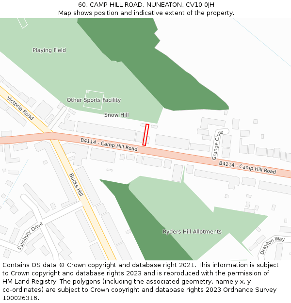60, CAMP HILL ROAD, NUNEATON, CV10 0JH: Location map and indicative extent of plot
