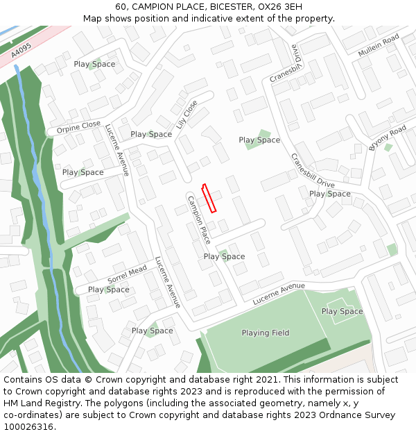 60, CAMPION PLACE, BICESTER, OX26 3EH: Location map and indicative extent of plot