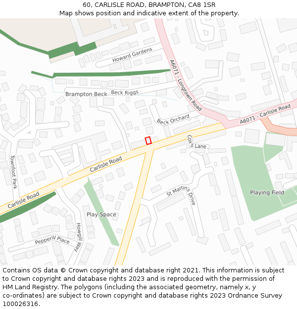 60, CARLISLE ROAD, BRAMPTON, CA8 1SR: Location map and indicative extent of plot