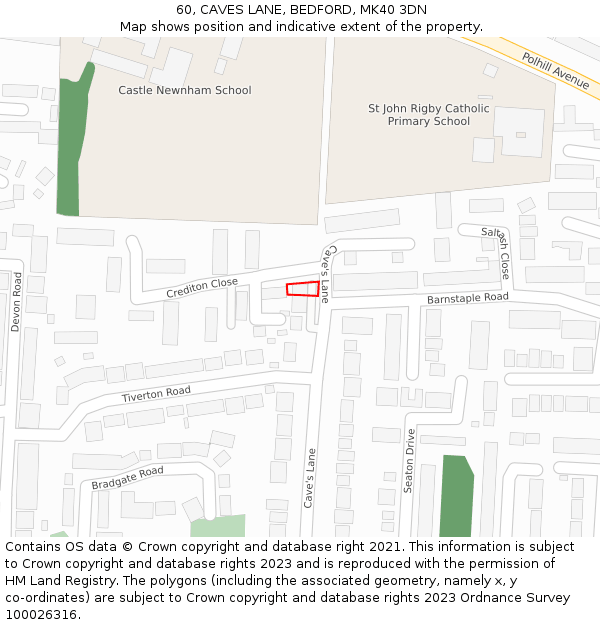 60, CAVES LANE, BEDFORD, MK40 3DN: Location map and indicative extent of plot