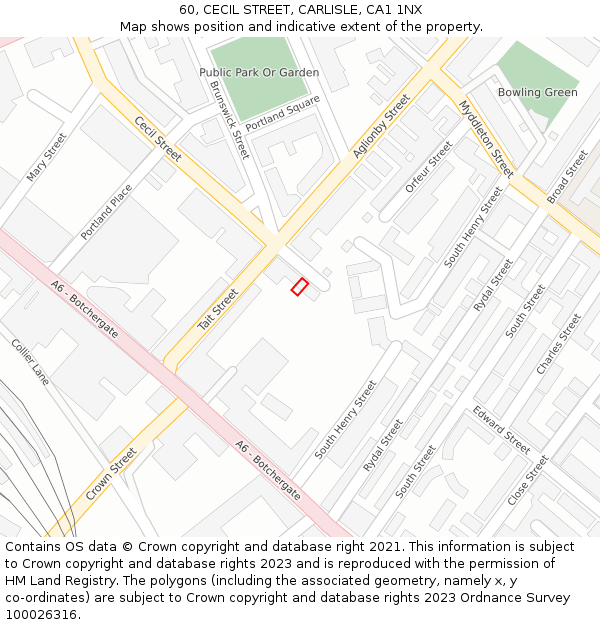 60, CECIL STREET, CARLISLE, CA1 1NX: Location map and indicative extent of plot