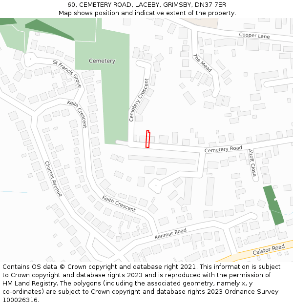 60, CEMETERY ROAD, LACEBY, GRIMSBY, DN37 7ER: Location map and indicative extent of plot