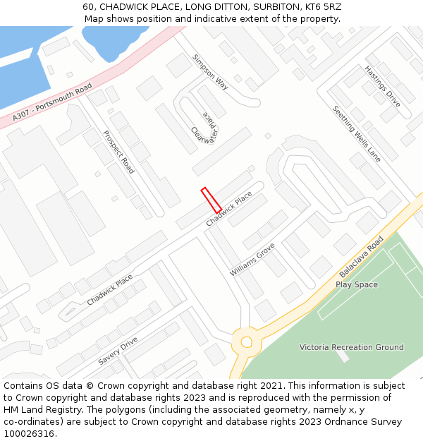 60, CHADWICK PLACE, LONG DITTON, SURBITON, KT6 5RZ: Location map and indicative extent of plot