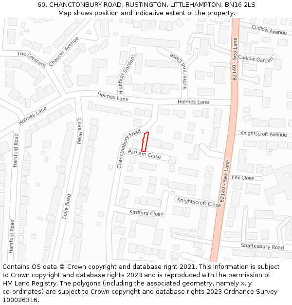 60, CHANCTONBURY ROAD, RUSTINGTON, LITTLEHAMPTON, BN16 2LS: Location map and indicative extent of plot