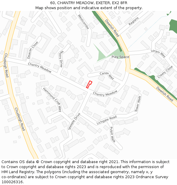 60, CHANTRY MEADOW, EXETER, EX2 8FR: Location map and indicative extent of plot