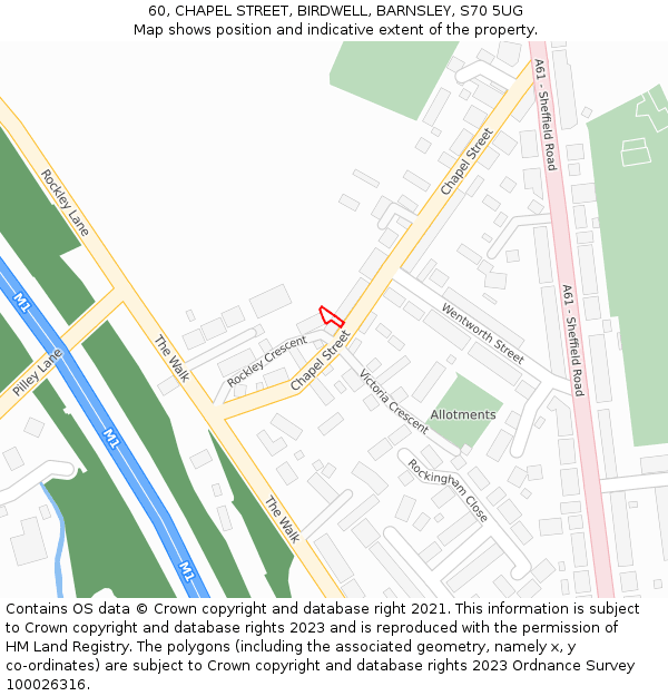 60, CHAPEL STREET, BIRDWELL, BARNSLEY, S70 5UG: Location map and indicative extent of plot