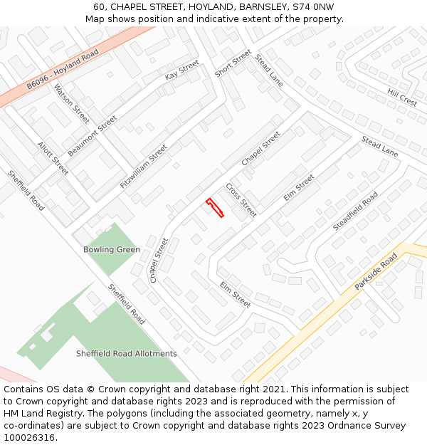 60, CHAPEL STREET, HOYLAND, BARNSLEY, S74 0NW: Location map and indicative extent of plot