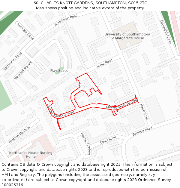 60, CHARLES KNOTT GARDENS, SOUTHAMPTON, SO15 2TG: Location map and indicative extent of plot