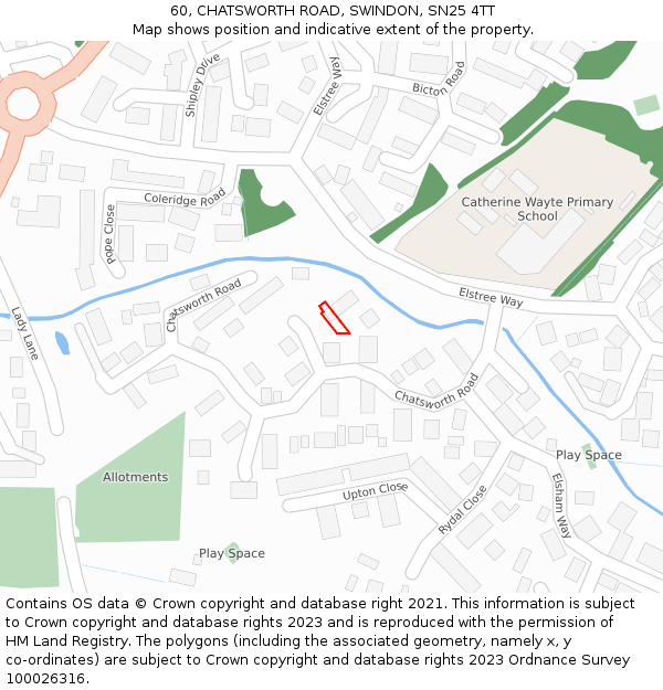 60, CHATSWORTH ROAD, SWINDON, SN25 4TT: Location map and indicative extent of plot