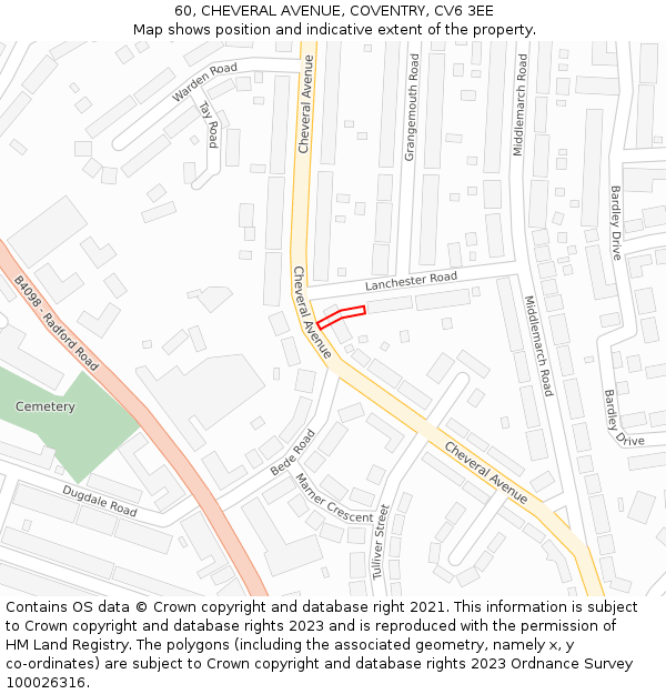 60, CHEVERAL AVENUE, COVENTRY, CV6 3EE: Location map and indicative extent of plot