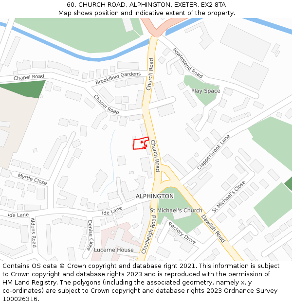60, CHURCH ROAD, ALPHINGTON, EXETER, EX2 8TA: Location map and indicative extent of plot