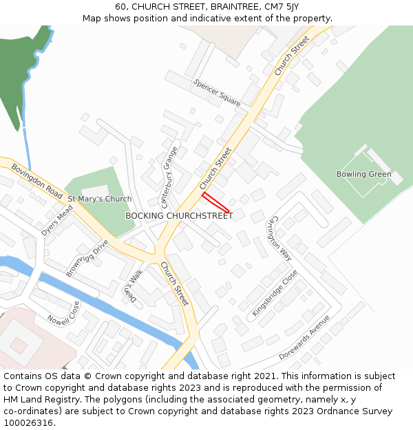 60, CHURCH STREET, BRAINTREE, CM7 5JY: Location map and indicative extent of plot