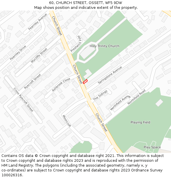 60, CHURCH STREET, OSSETT, WF5 9DW: Location map and indicative extent of plot