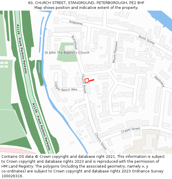 60, CHURCH STREET, STANGROUND, PETERBOROUGH, PE2 8HF: Location map and indicative extent of plot