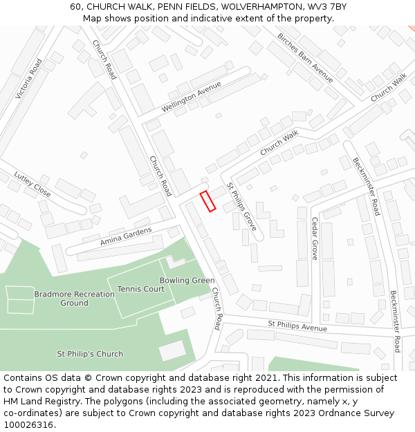 60, CHURCH WALK, PENN FIELDS, WOLVERHAMPTON, WV3 7BY: Location map and indicative extent of plot